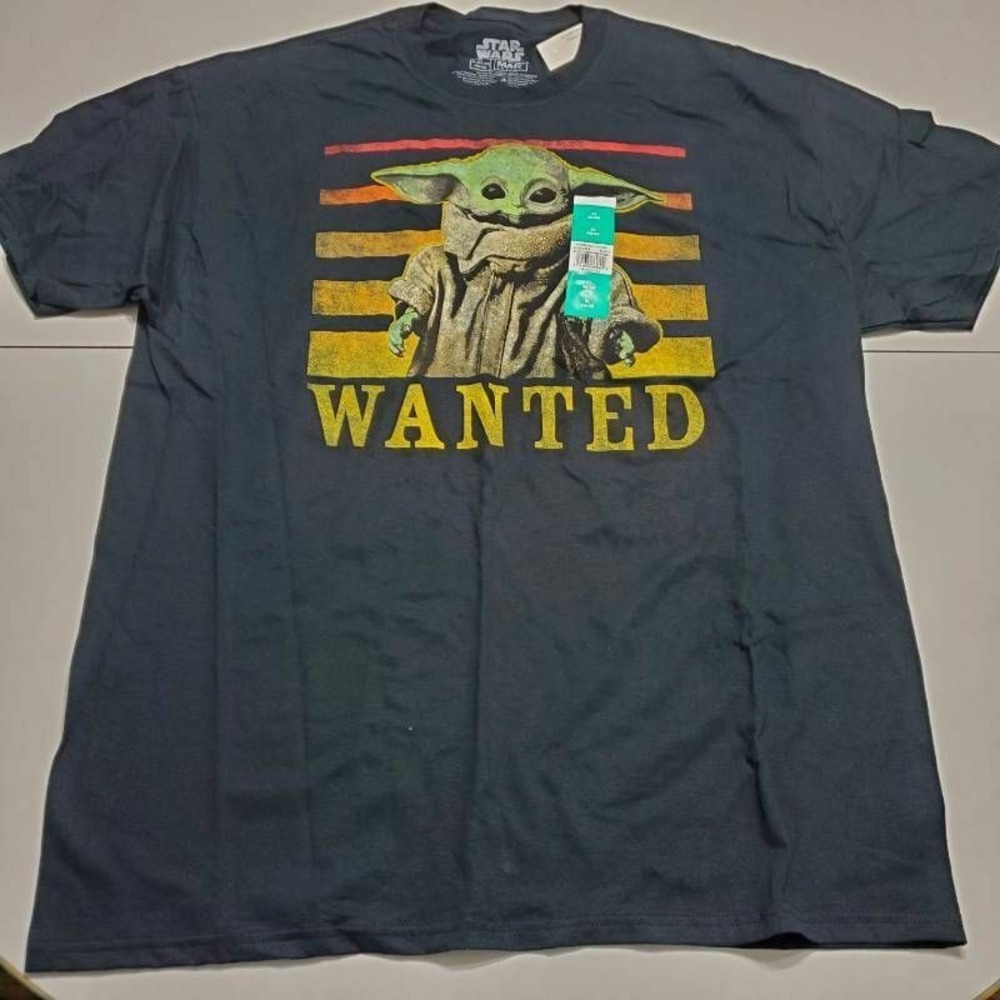 Mandalorian Wanted Star Wars Mens Graphic T-Shirt Black Crew Neck Cotton XL New